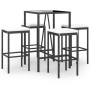 Set Bar da Giardino 5 pz con Cuscini in Polyrattan Nero