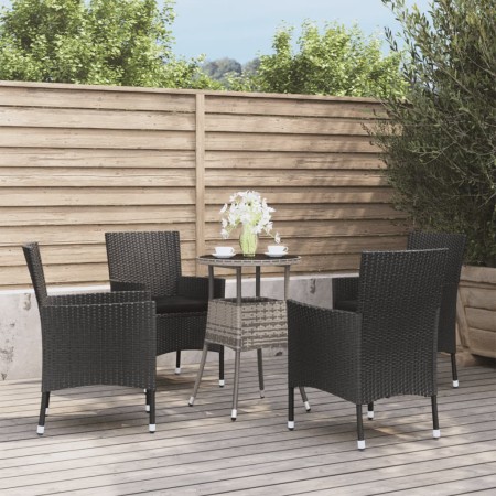 Set Bistrò da Giardino 5 pz con Cuscini in Polyrattan Nero