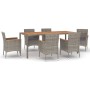 Set da Pranzo da Giardino 7 pz con Cuscini in Polyrattan Grigio