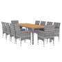 Set da Pranzo per Giardino 11 pz in Polyrattan Grigio