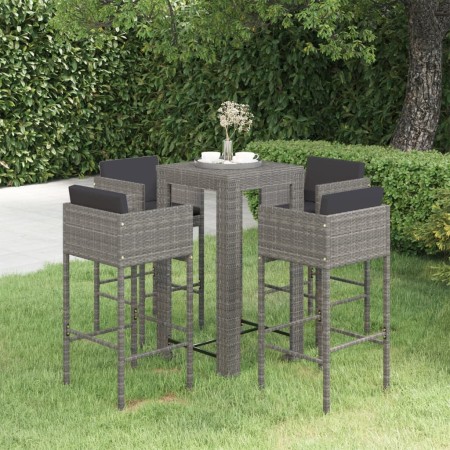 Set da Bar da Giardino 5 pz con Cuscini in Polyrattan Grigio