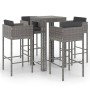 Set da Bar da Giardino 5 pz con Cuscini in Polyrattan Grigio