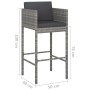 Set da Bar da Giardino 5 pz con Cuscini in Polyrattan Grigio