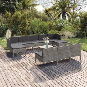 Set Divani da Giardino 11 pz con Cuscini in Polyrattan Grigio