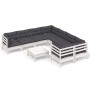 Set Divani da Giardino 9 pz con Cuscini Bianchi in Legno Pino