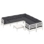 Set Divani da Giardino 9 pz con Cuscini Bianchi in Legno Pino