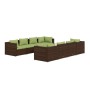 Set Divani da Giardino 9 pz con Cuscini in Polyrattan Marrone