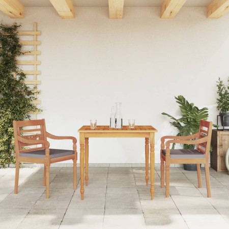 Set Pranzo Giardino 3pz con Cuscini Grigio Scuro Massello Teak