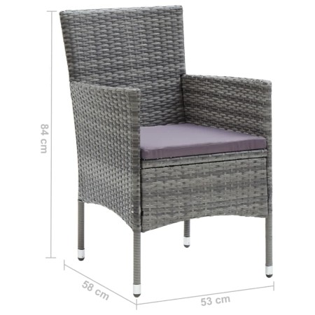 Set Pranzo da Giardino 9 pz con Cuscini in Polyrattan Grigio