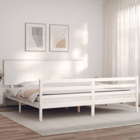 Giroletto con Testiera Bianco 200x200 cm in Legno Massello