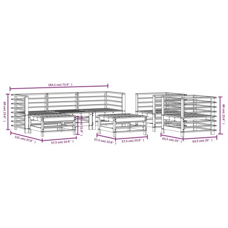 Set Salotto da Giardino 7 pz Bianco in Legno Massello di Pino