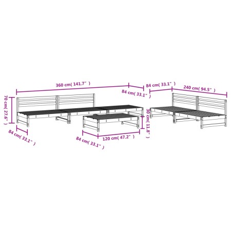 Set Salotto da Giardino 6 pz Nero in Legno Massello di Pino