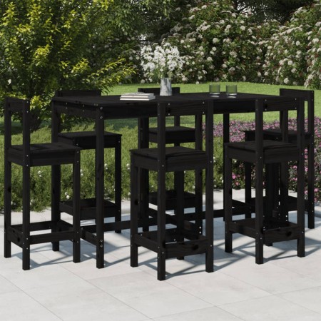 Set Bar da Giardino 7 pz Nero in Legno Massello di Pino