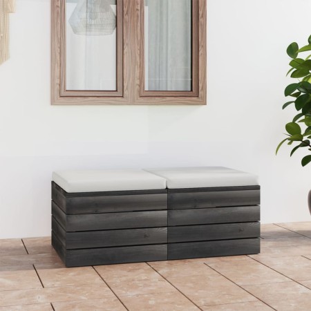 Pouf da Giardino su Pallet 2 pz con Cuscini in Massello di Pino