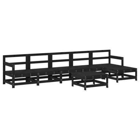 Set Salotto da Giardino 7 pz Nero in Legno Massello di Pino