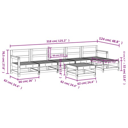 Set Salotto da Giardino 7 pz Nero in Legno Massello di Pino