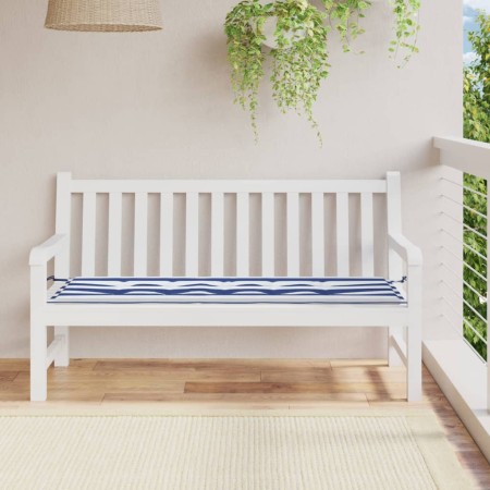 Cuscino Panca Giardino Bianco e Blu 150x50x3 cm Tessuto Oxford