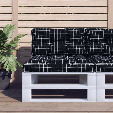 Cuscino per Pallet Motivo a Quadri Nero 80x40x12 cm in Tessuto