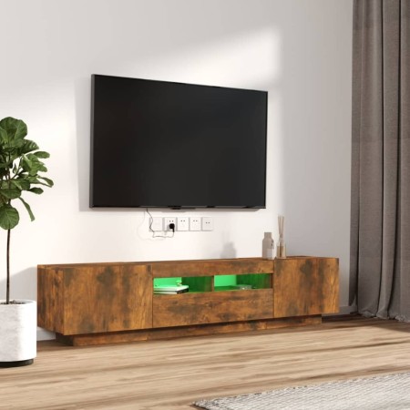 Set Mobili TV 2pz con Luci LED Rovere Fumo in Legno Multistrato