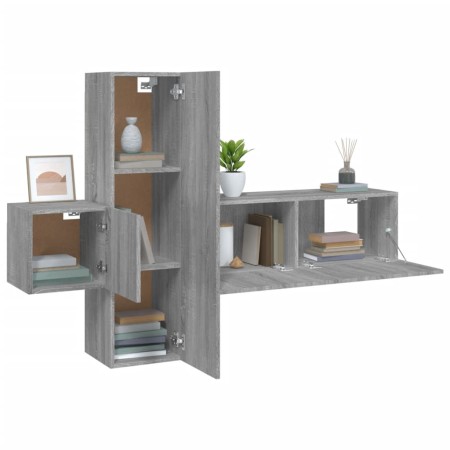 Set Mobili Porta TV 3 pz Grigio Sonoma in Legno Multistrato