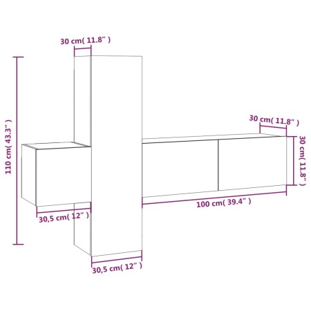 Set Mobili Porta TV 3 pz Grigio Sonoma in Legno Multistrato