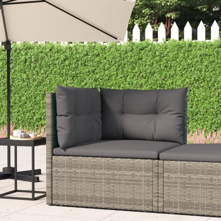 Divano Angolare da Giardino con Cuscini in Polyrattan Grigio