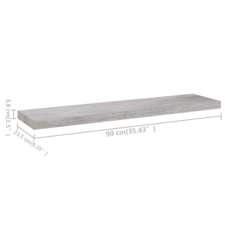 Scaffale a Parete Grigio Cemento 90x23,5x3,8 cm in MDF