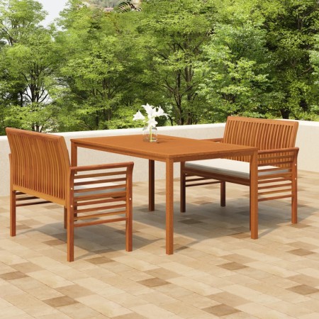 Set da Pranzo per Esterni 3pz con Cuscini Legno Massello Acacia