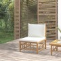 Divano Centrale da Giardino con Cuscini Bianco Crema in Bambù