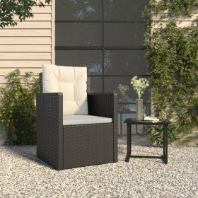 Poltrona da Giardino con Cuscini Nera in Polyrattan