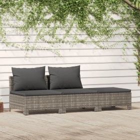 Set Divani da Giardino 3 pz con Cuscini in Polyrattan Grigio