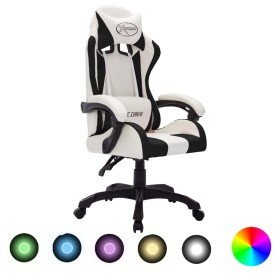 Sedia da Gaming con Luci a LED RGB Bianca e Nera in Similpelle