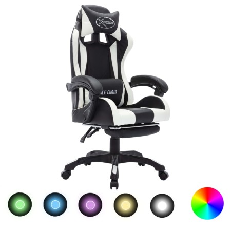 Sedia da Gaming con Luci a LED RGB Bianca e Nera in Similpelle