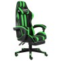 Sedia da Gaming con Poggiapiedi Nero e Verde in Similpelle