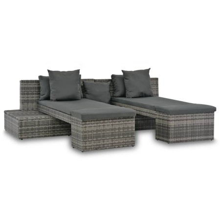 Set Divani da Giardino 4 pz con Cuscini in Polyrattan Grigio