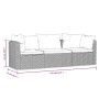 Set Divani da Giardino 3 pz con Cuscini in Polyrattan Nero