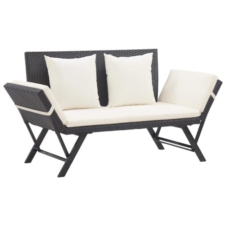 Panchina da Giardino con Cuscini 176 cm Nera in Polyrattan