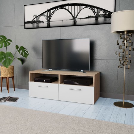 Mobile Porta TV in Legno Multistrato 95x35x36cm Rovere e Bianco