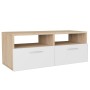 Mobile Porta TV in Legno Multistrato 95x35x36cm Rovere e Bianco