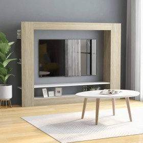 Mobile TV Bianco e Rovere Sonoma 152x22x113cm Legno Multistrato