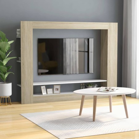 Mobile TV Bianco e Rovere Sonoma 152x22x113cm Legno Multistrato