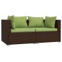 Set Divano da Giardino 3 pz con Cuscini in Polyrattan Marrone