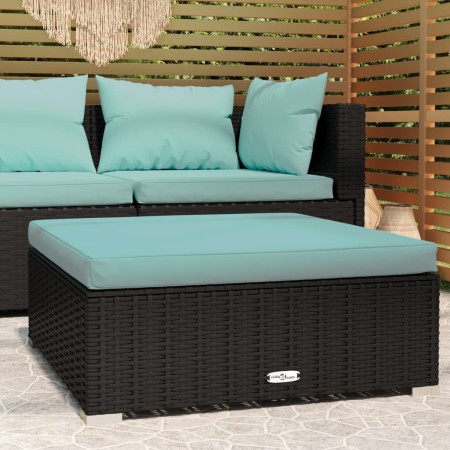 Poggiapiedi da Giardino con Cuscino Nero 70x70x30 cm Polyrattan