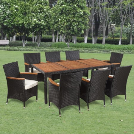 Set da Pranzo da Giardino 9 pz con Cuscini in Polyrattan