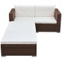 Set Divani da Giardino 3 pz con Cuscini in Polyrattan Marrone