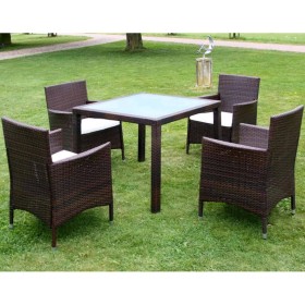 Set da Pranzo da Giardino 5 pz con Cuscini Polyrattan Marrone