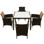 Set da Pranzo da Giardino 5 pz con Cuscini Polyrattan Marrone