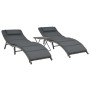 Set Lettini da Giardino 3 pz Pieghevoli in Polyrattan Grigio