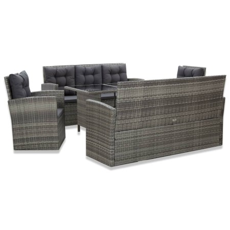 Set da Pranzo da Giardino 5 pz con Cuscini in Polyrattan Grigio