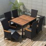 Set da Pranzo da Giardino 7 pz in Polyrattan e Acacia Nero